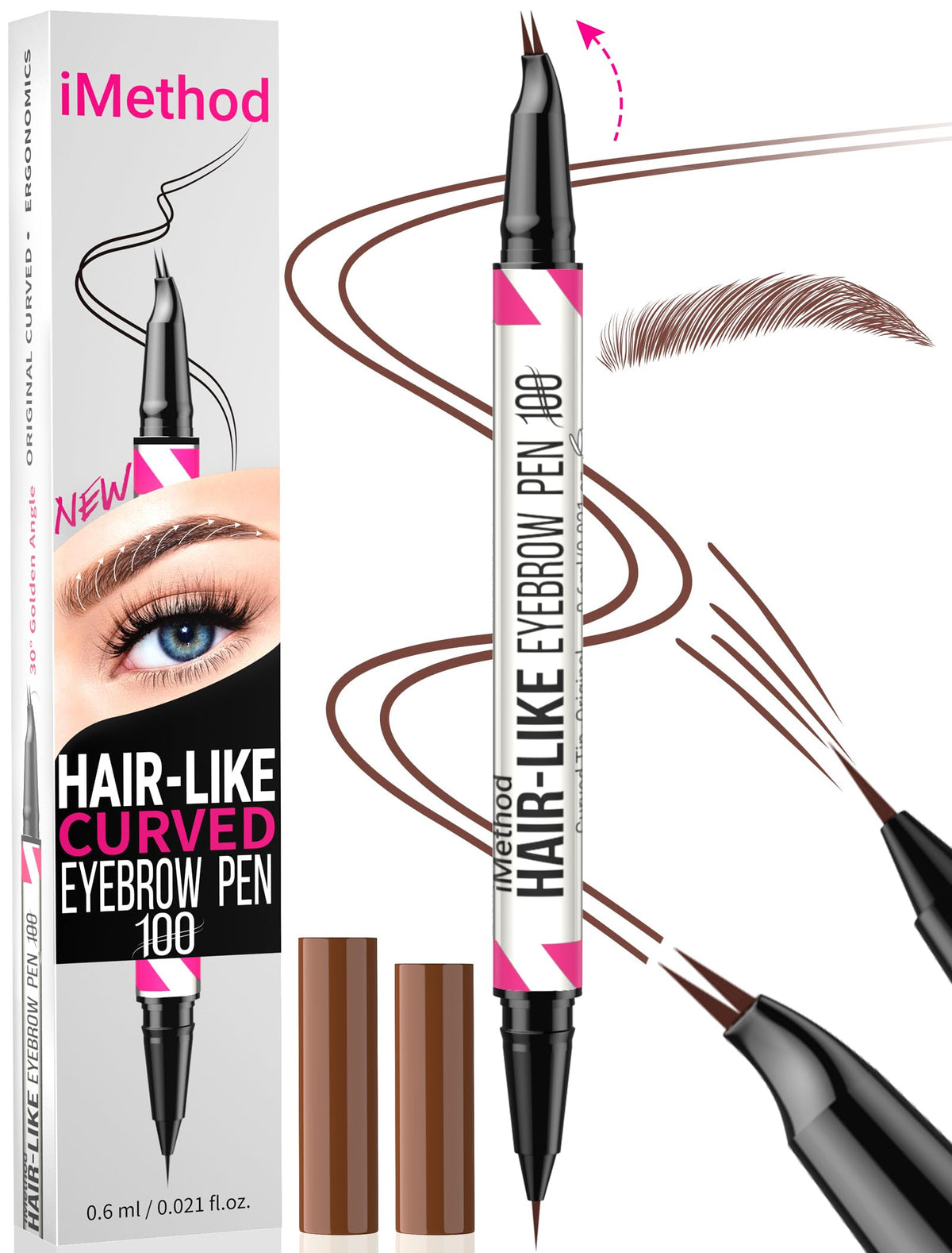 iMethod Curved Eyebrow Pen, Waterproof with Hair-Like Brows, Black Brown