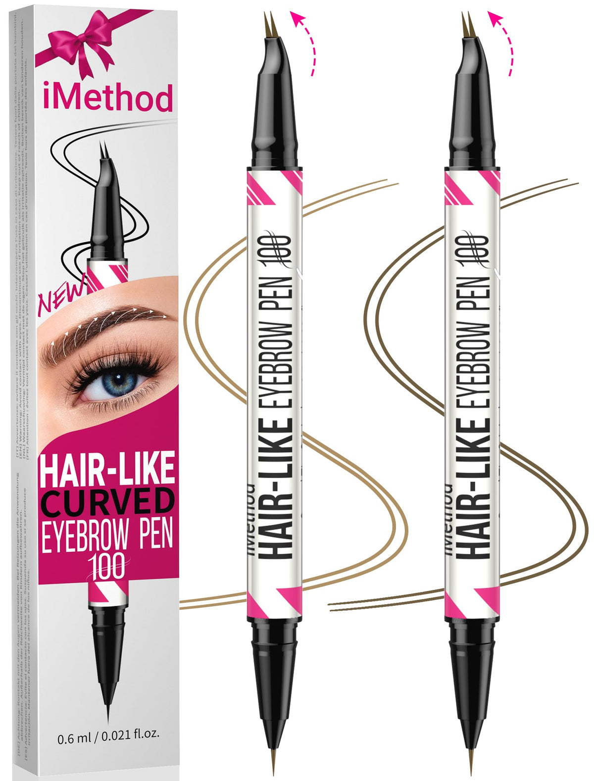 iMethod Curved Eyebrow Pen - 2-in-1 Dual-Ended Microblading Eyebrow Pencil with Curved Tip and Precise Brush-Tip, Brow Pen for Natural Hair-Like Brows, Lasts All-Day, Brown