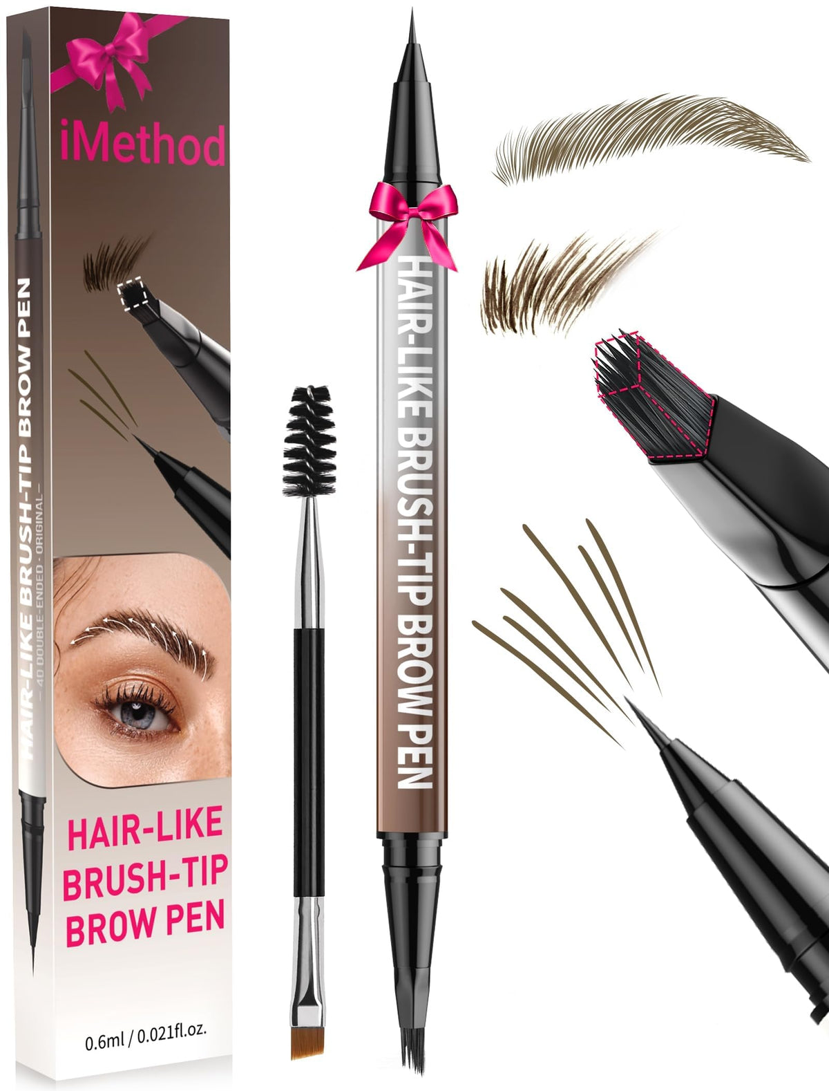 iMethod Eyebrow Pen - Eyebrow Pencil,2-in-1 Eyeliner Dual-Ended Brush-Tip Microblading 4d Eyebrow Pencils for women,Long Lasting Waterproof Hair-Like Brow Pencil,with Eyebrow Brush,BlackBrown