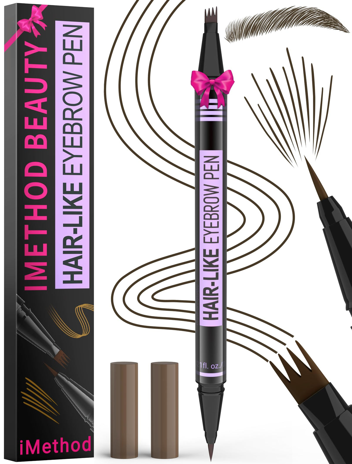 iMethod Eyebrow Pen - Eyebrow Pencil Magic 2-in-1 Eye Brow Pencils for Women with 4-Fork-Tip and Precise Brush-Tip Create Natural Hair-Like Brows, Last All Day, Microblading Eyebrow Pen, Dark Brown