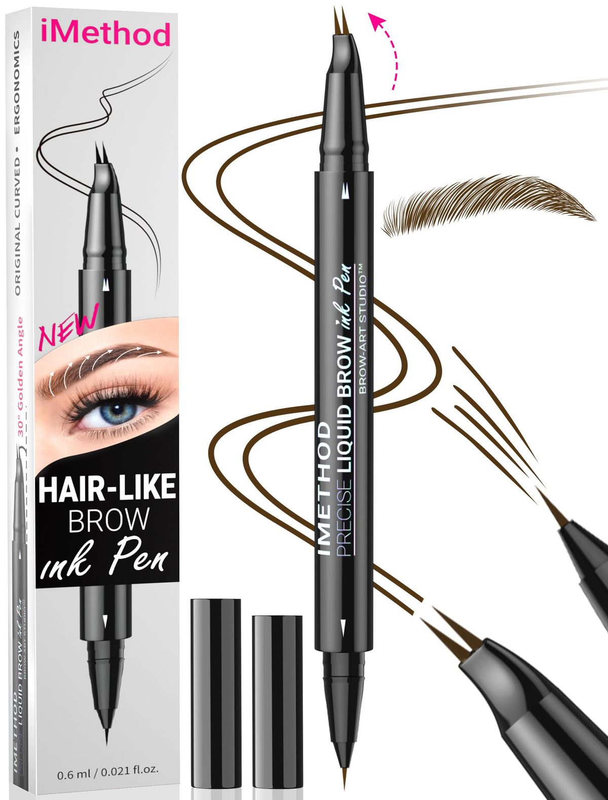 iMethod Curved Eyebrow Pen for Natural Hair-Like Brows, Brown