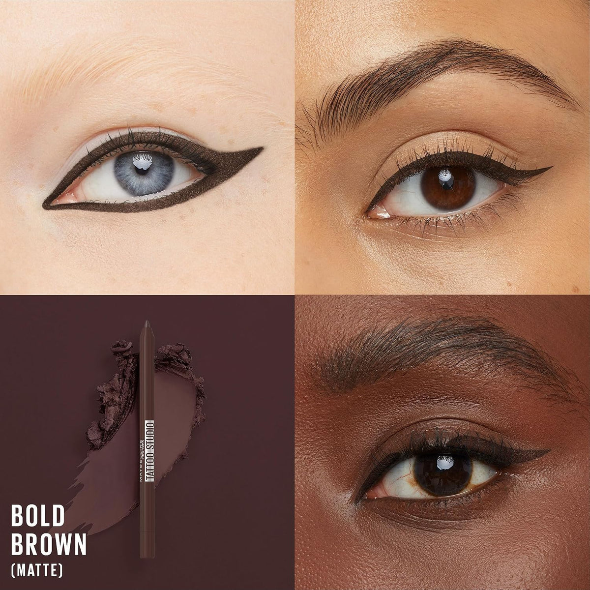 Maybelline TattooStudio Long-Lasting Sharpenable Eyeliner Pencil, Glide on Smooth Gel Pigments with 36 Hour Wear, Waterproof, Bold Brown, 1 Count