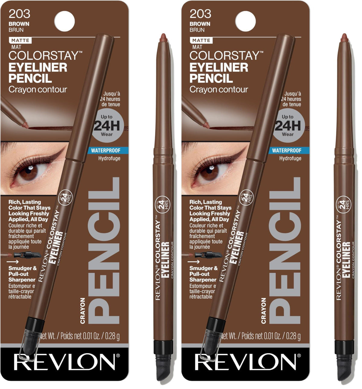 Revlon ColorStay Pencil Waterproof Eyeliner, 201 Black, 2 pack