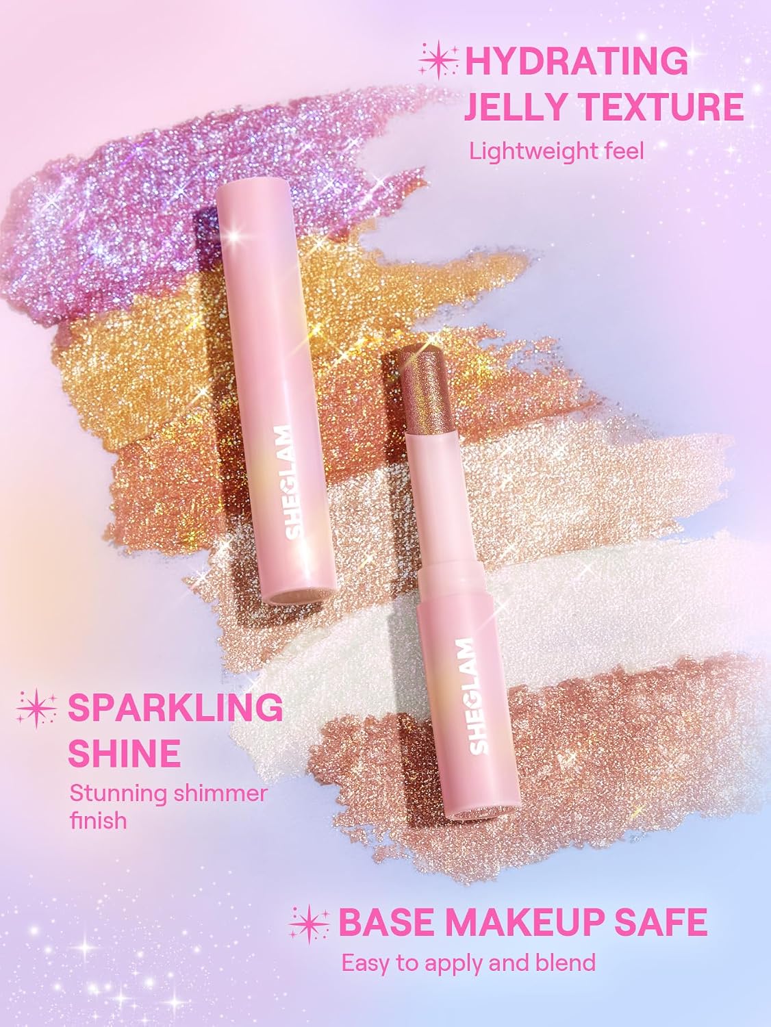 SHEGLAM Crystal Jelly Glaze Stick Eye Shadow Stick Eyeliner Brightener Pencil Crayon with Brush Easy to Blend Long Lasting Shimmer Eyeshadow-Champagne Gleam