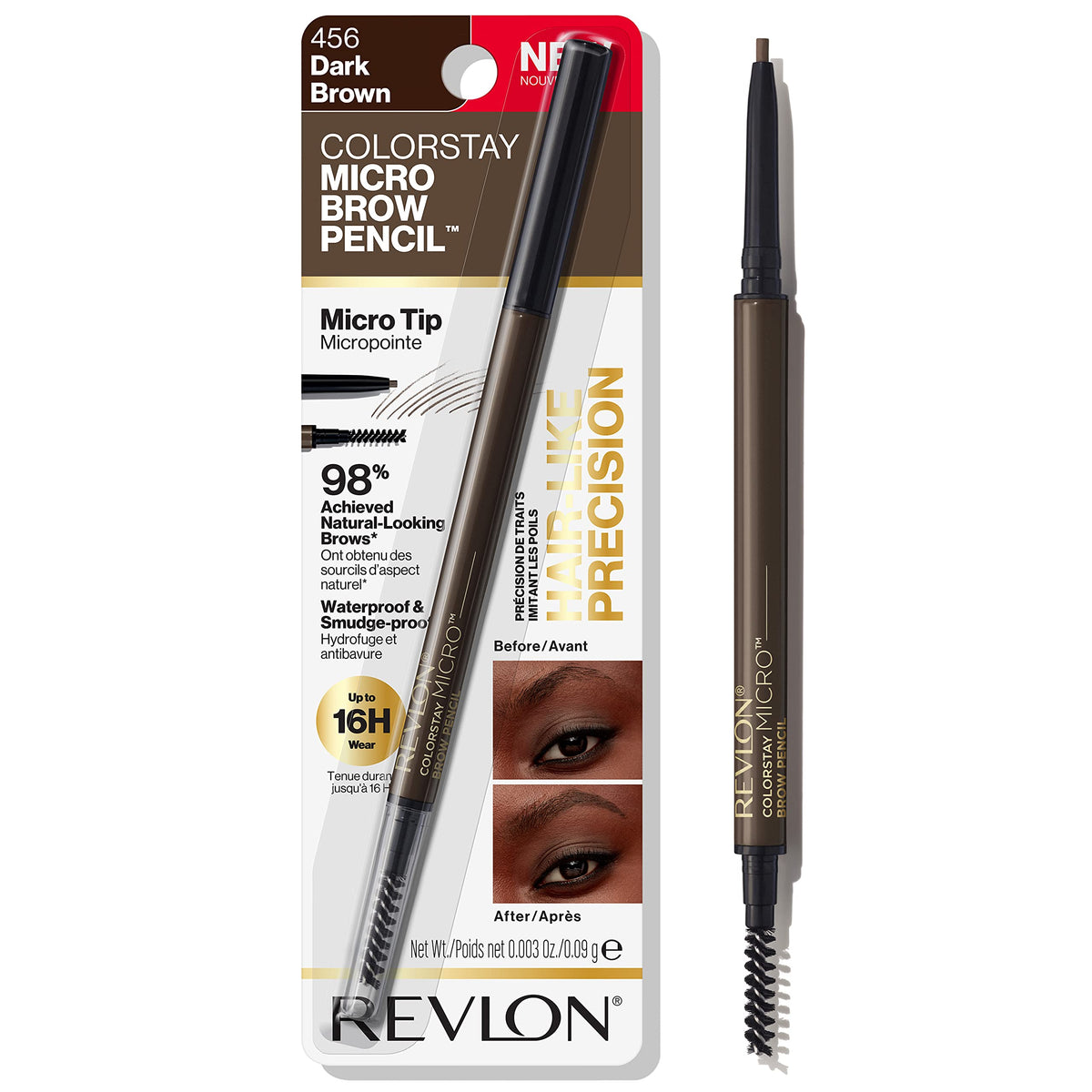 Revlon ColorStay Micro Brow Pencil, 456 Dark Brown, 0.003 oz