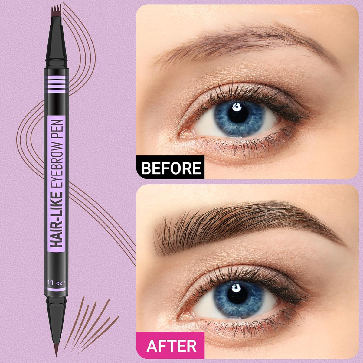iMethod Eyebrow Pen - Eyebrow Pencil Magic 2-in-1 Eye Brow Pencils for Women with 4-Fork-Tip and Precise Brush-Tip Create Natural Hair-Like Brows, Last All Day, Microblading Eyebrow Pen, Dark Brown