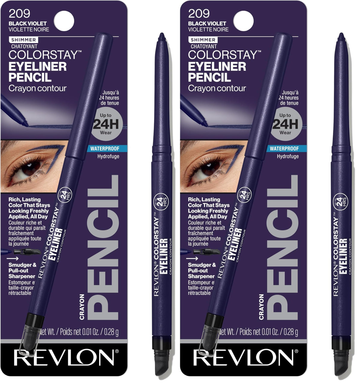 Revlon ColorStay Pencil Waterproof Eyeliner, 201 Black, 2 pack