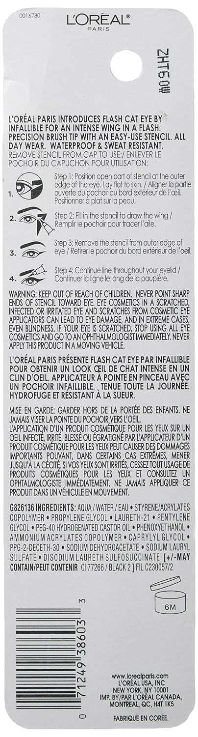 L'Oreal Paris Makeup Infallible Flash Cat Eye Waterproof Liquid Eyeliner, Black, 0.44 oz.