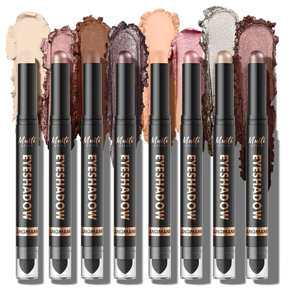 LANGMANNI 8 Color Waterproof Dual-Ended Eyeshadow Stick Set, Eye Makeup #A
