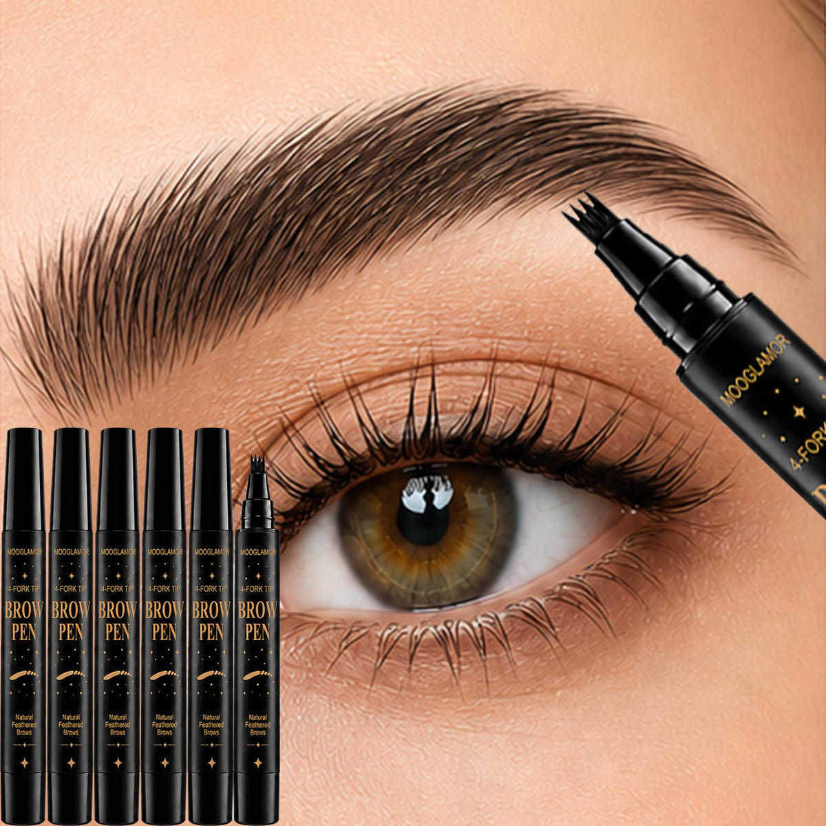 6-Piece 4-Fork Tip Eyebrow Pen Set（#03）