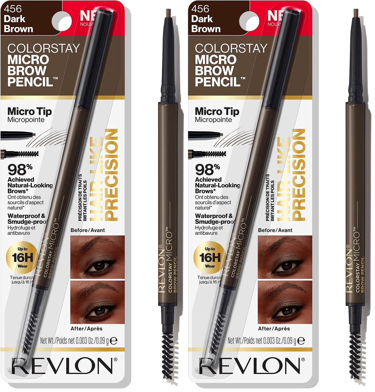 Revlon ColorStay Micro Brow Pencil, 456 Dark Brown, 0.003 oz